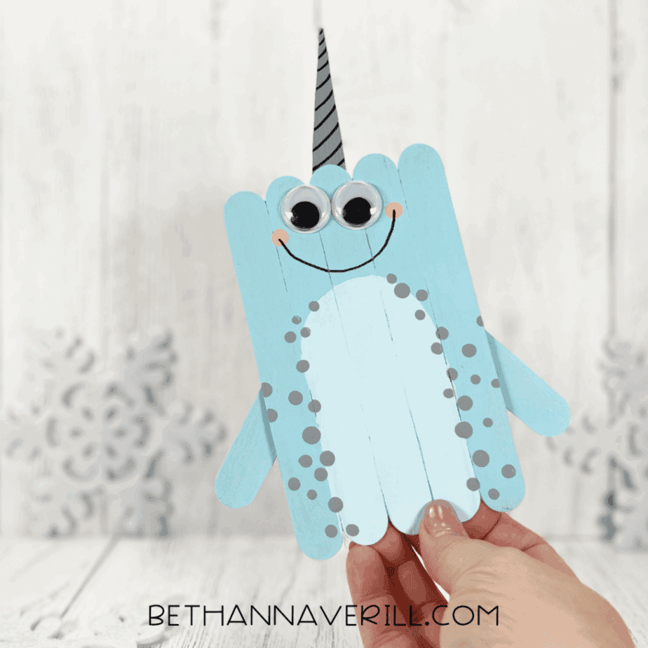 completed narwhal craft stick idea