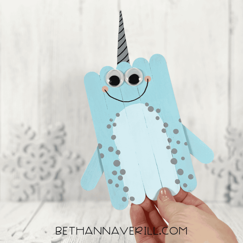 completed narwhal craft stick idea