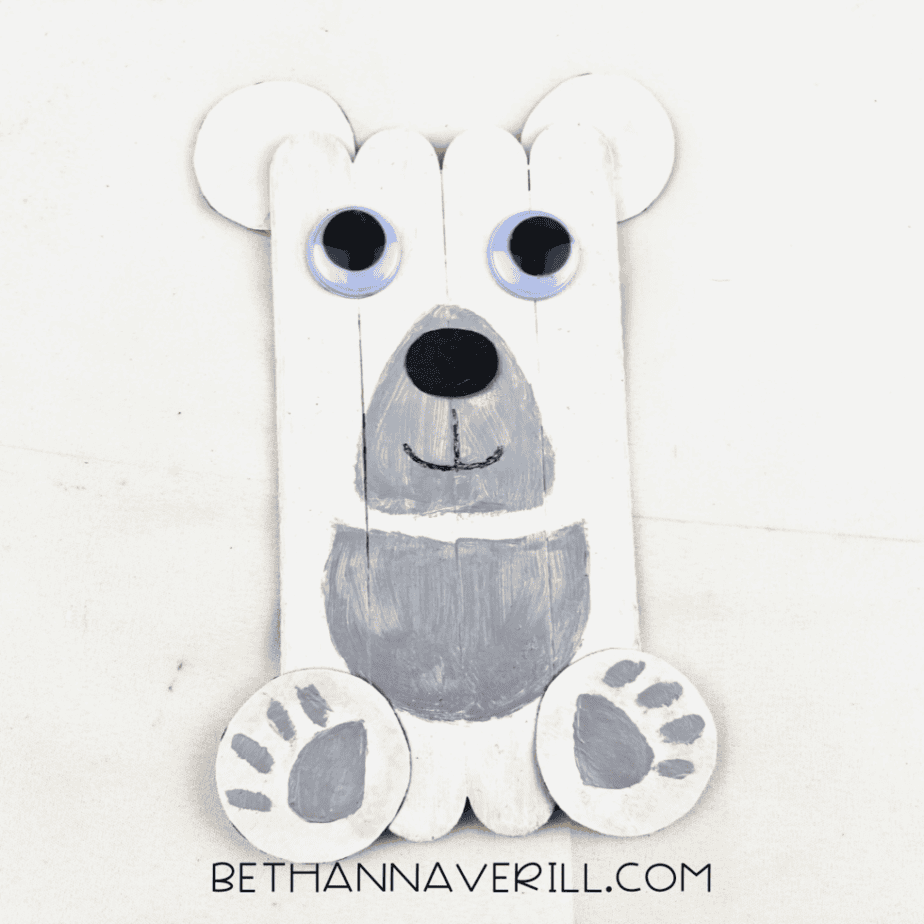 polar bear craft stick project finished