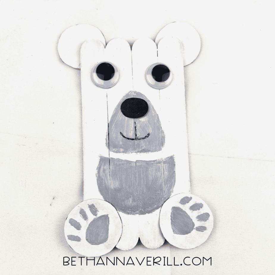 polar bear craft stick project finished