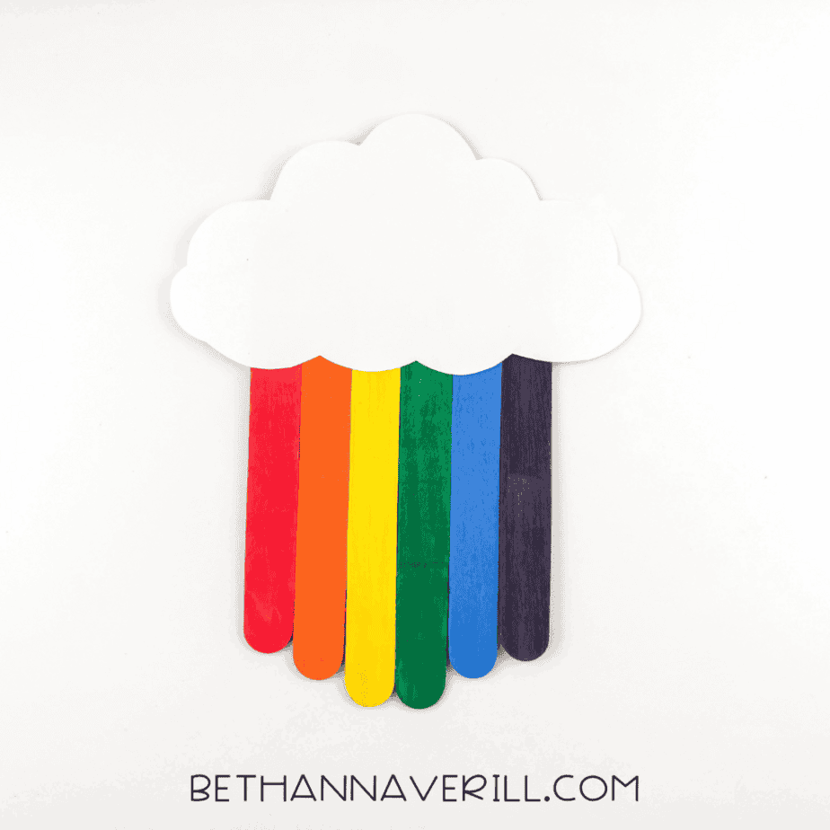 Cloud glued over top of the rainbow sticks.