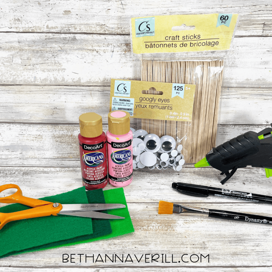 strawberry craft stick project supplies