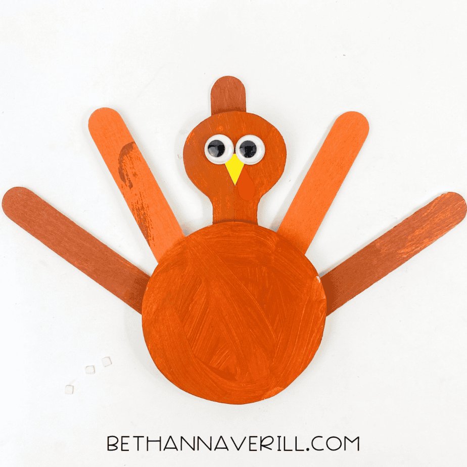 Finished turkey craft, fully assembled and ready for display.
