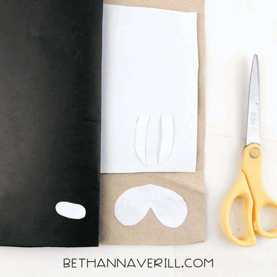 Cut paper shapes for walrus features including brown snout and white tusks.