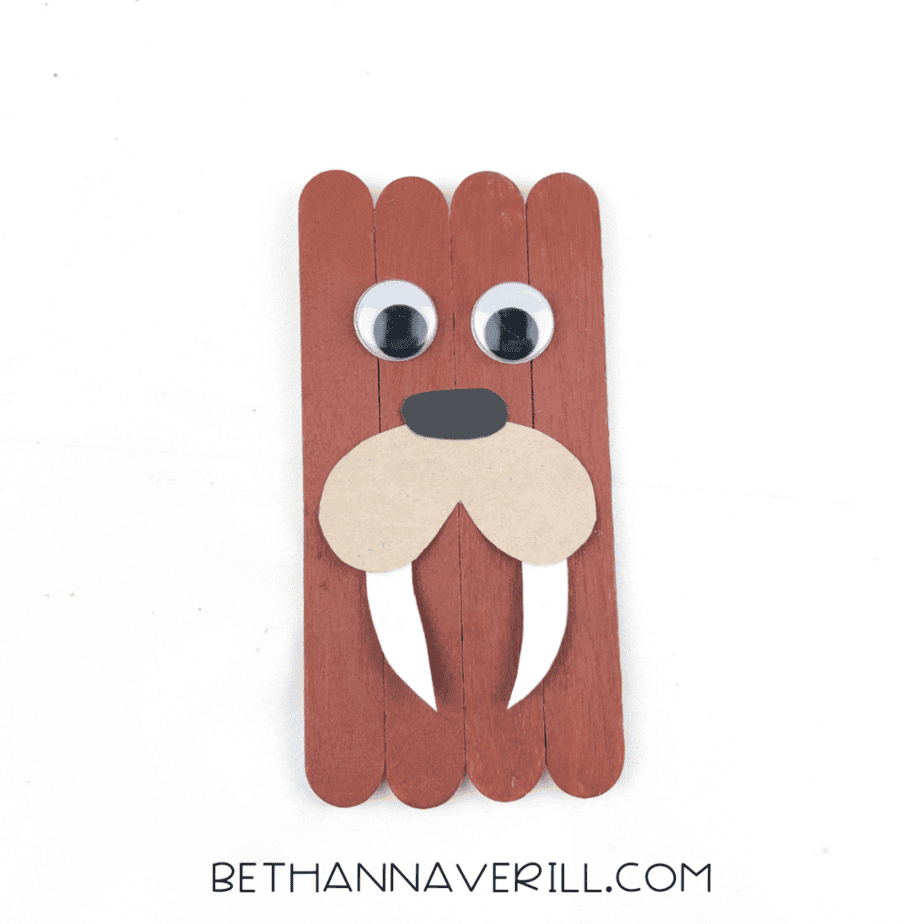 Googly eyes and nose glued onto the walrus face.