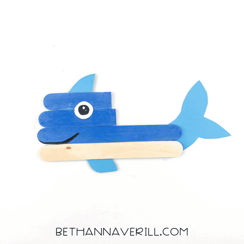 Finished whale with a drawn eye and smile.