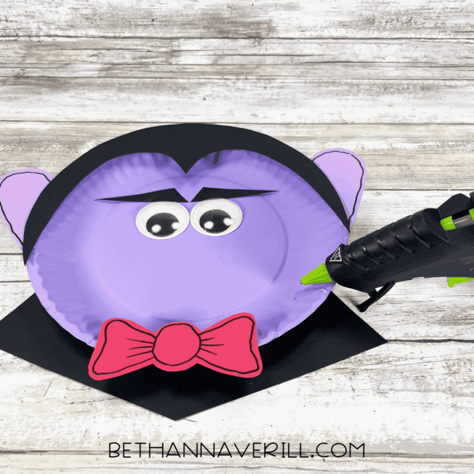 Dracula craft with bow tie, ears, googly eyes, and eyebrows