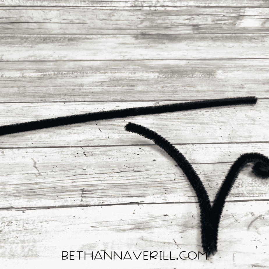 Black pipe cleaner bent into antennae shapes.