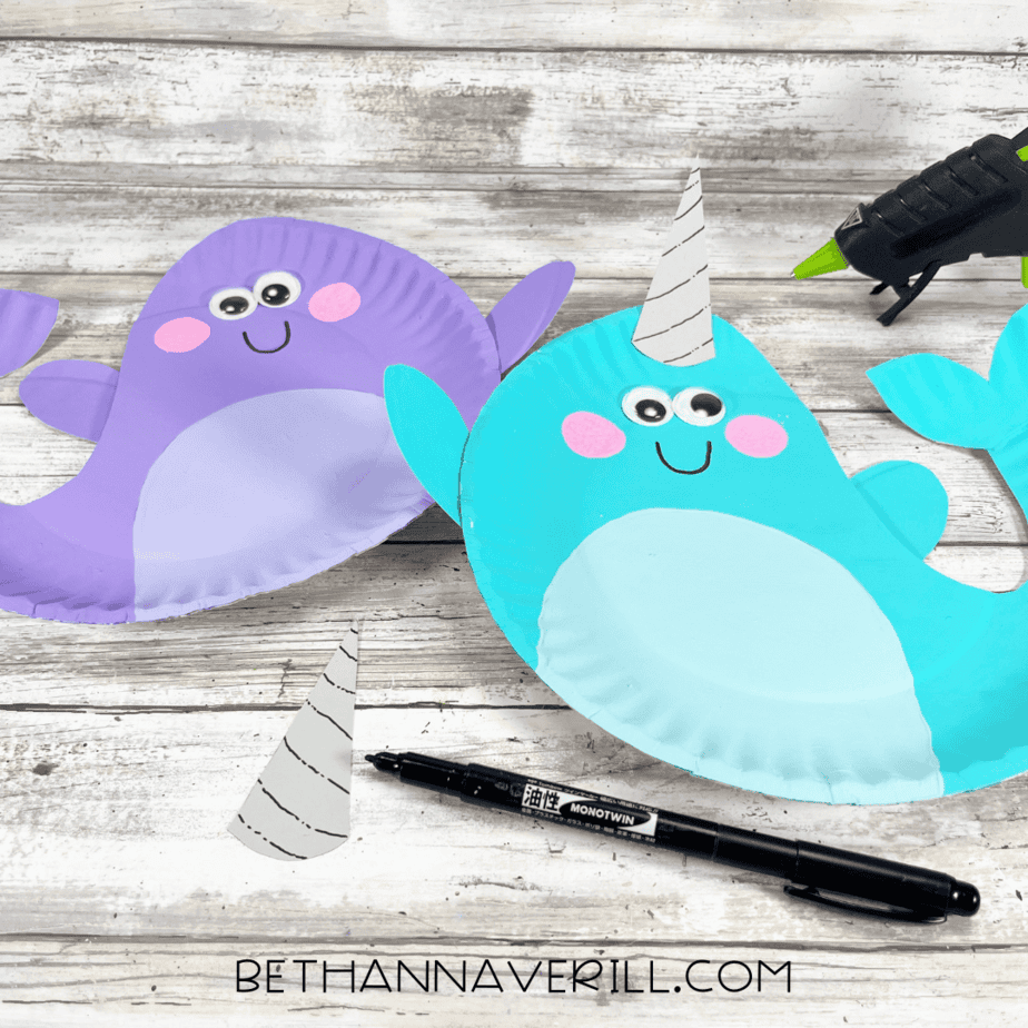 Narwhals with horns glued on and details added.