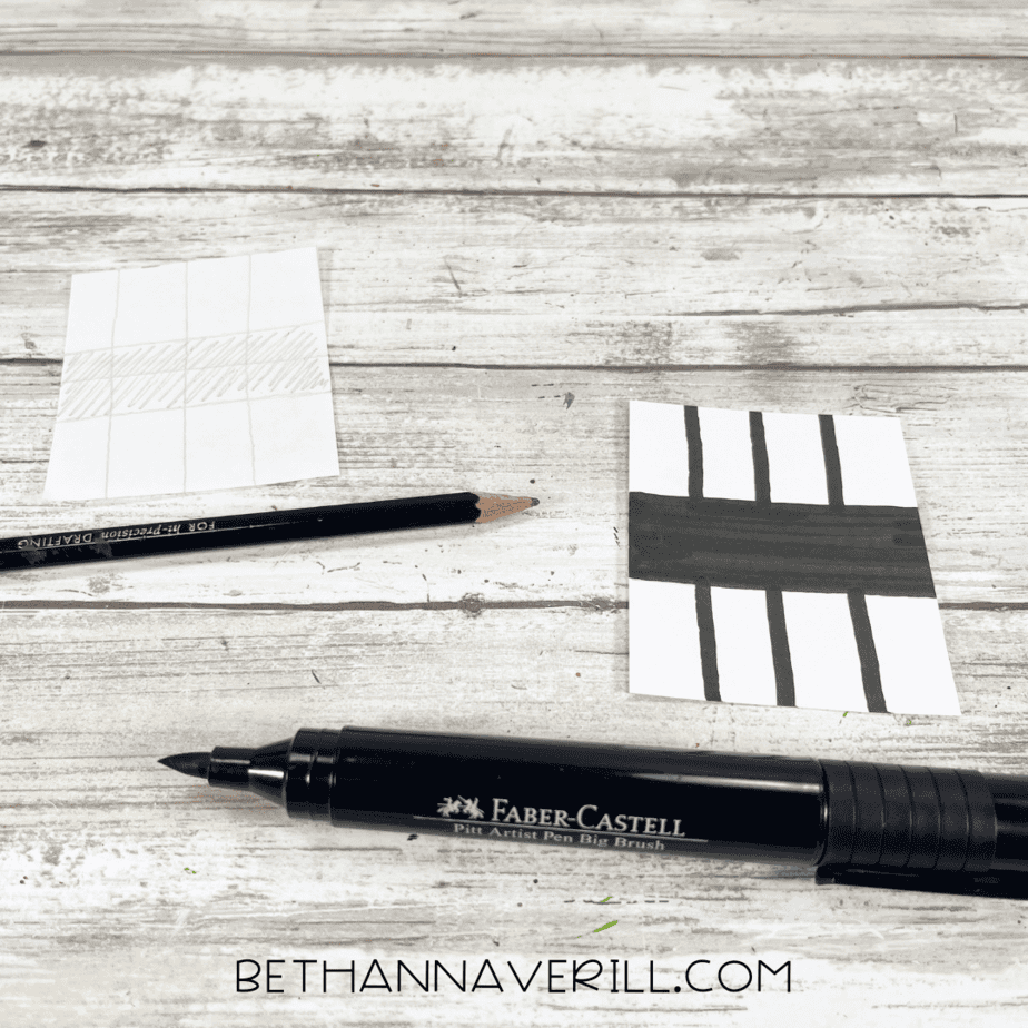 Small paper rectangles drawn and colored to create the nutcracker’s teeth.