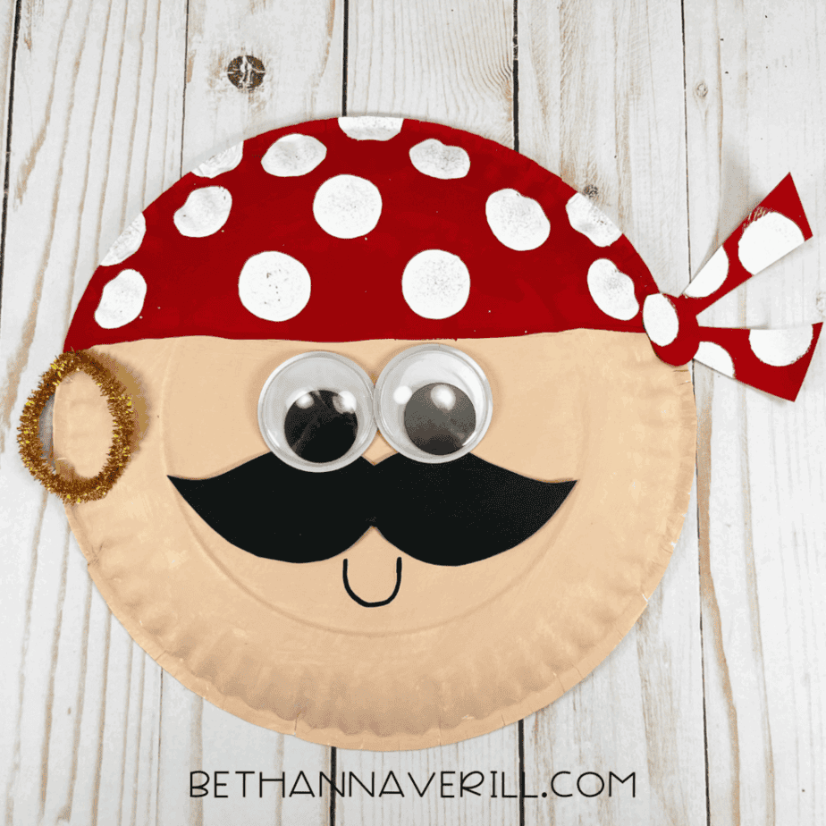 Pirate boy craft with finished details including earring, mustache, and bandana.