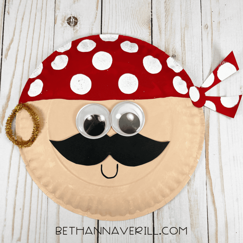Pirate boy craft with finished details including earring, mustache, and bandana.