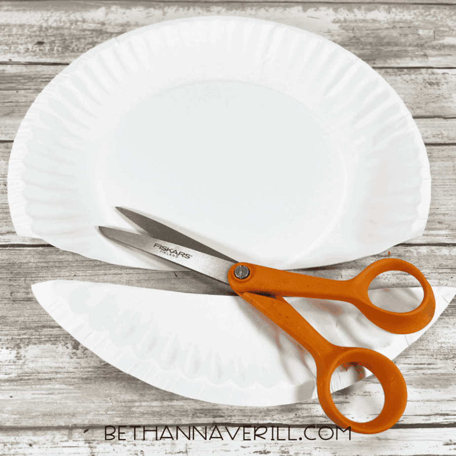 Paper plate with a curved section cut from the bottom for the skull shape.