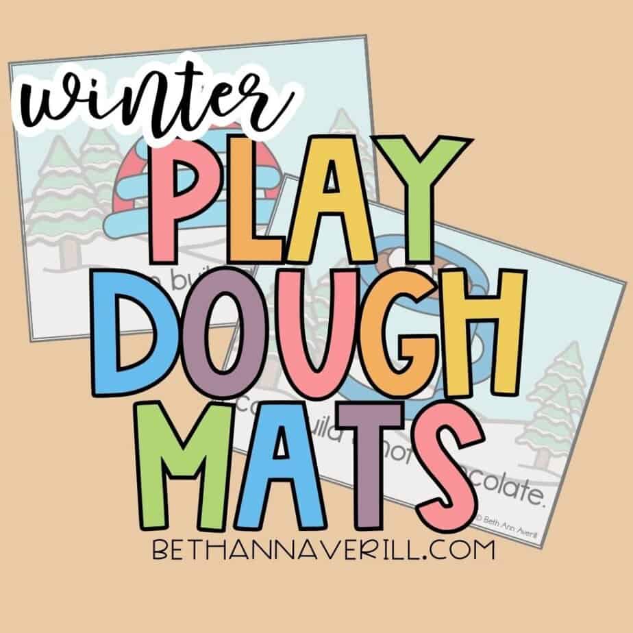 Winter play dough mats with hats, scarves and hot chocolate