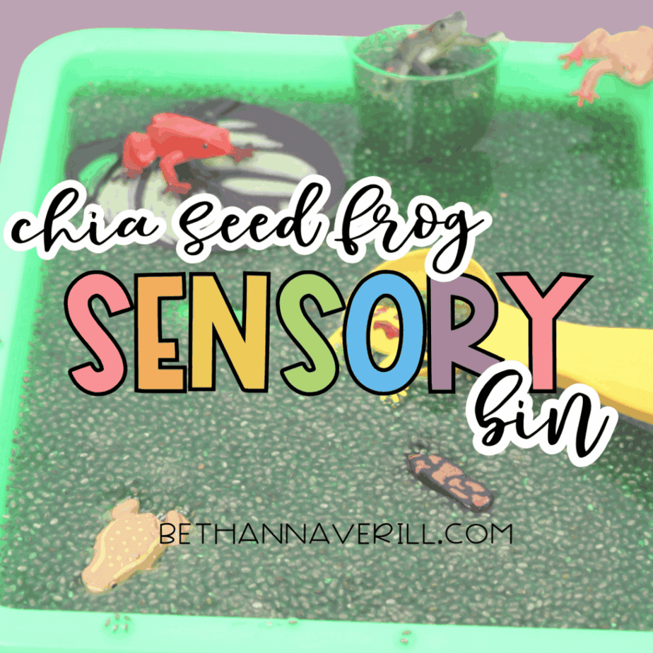 chia seed frog sensory bin featured image