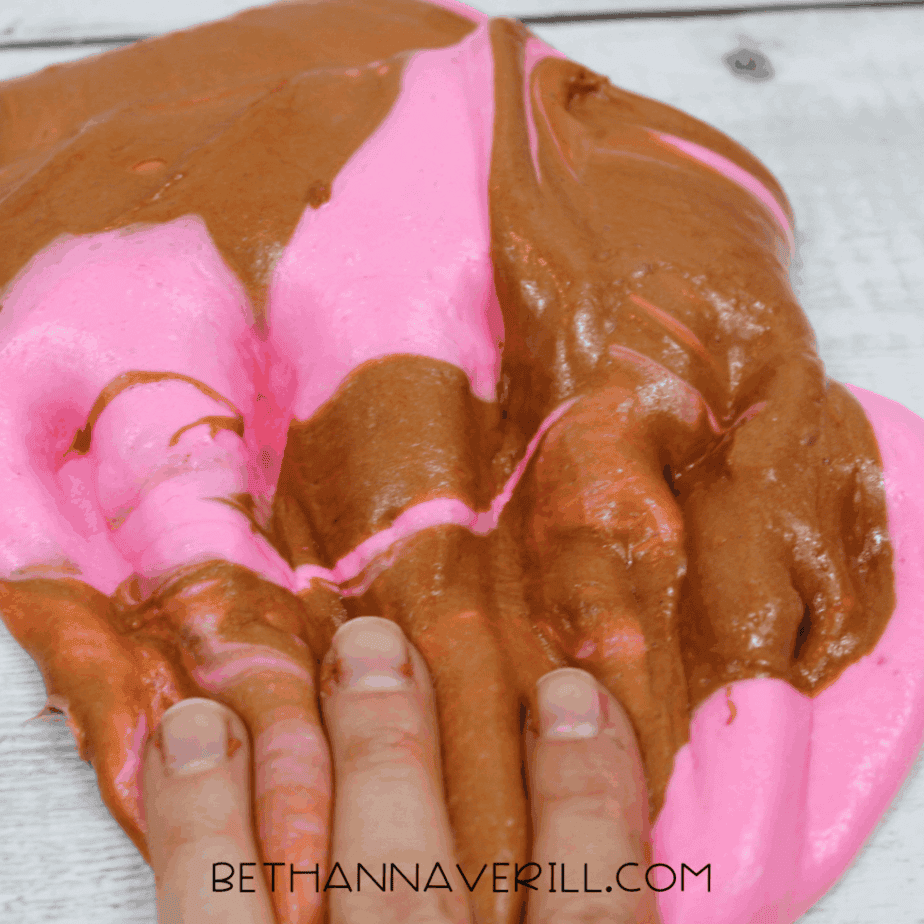 playing with fluffy pb&j slime
