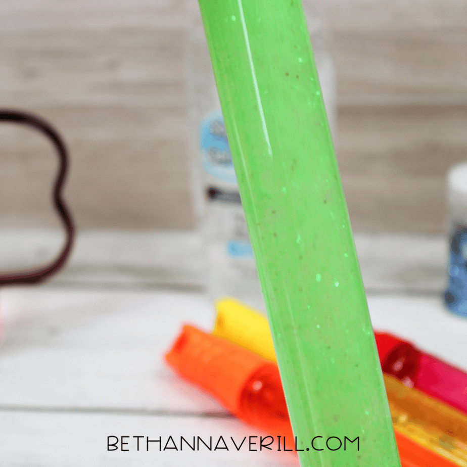 Completed bubble wand sensory bottles filled with colorful glitter gel